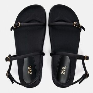 Zara Womens Black Strappy Sandals With Buckle Detail